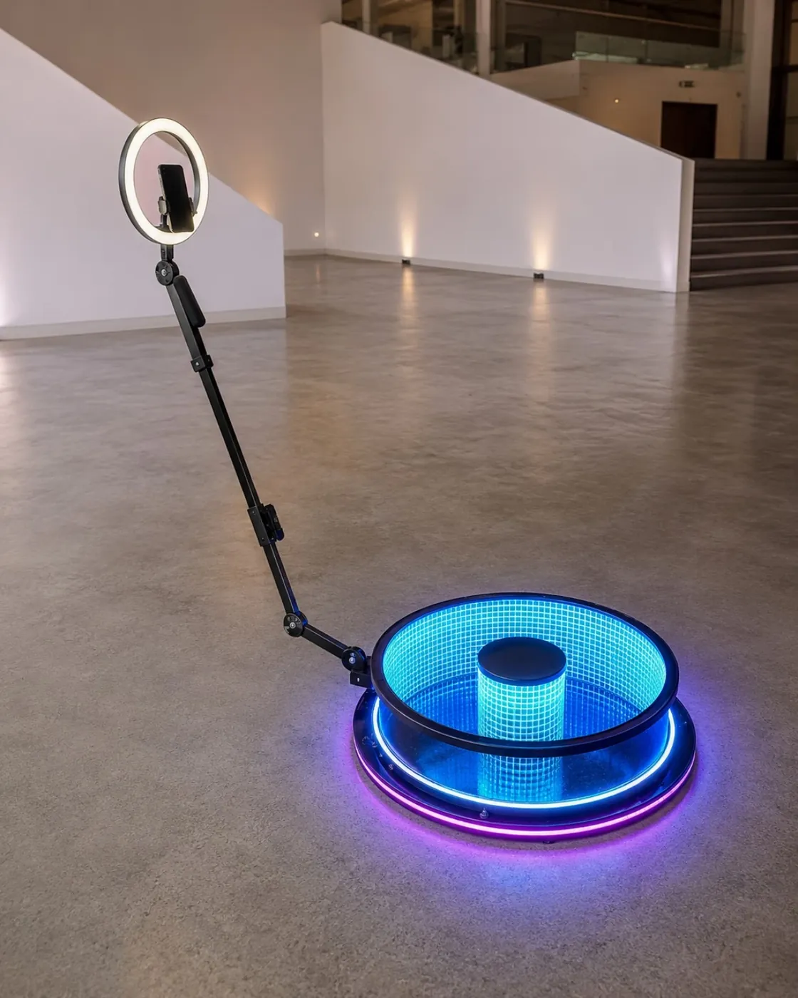 Videobooth da Loop 360 com plataforma 360 e braço de câmara